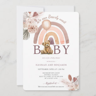 Boho Teddy Bear Girl Pink Bearly Wait Baby Shower  Invitation