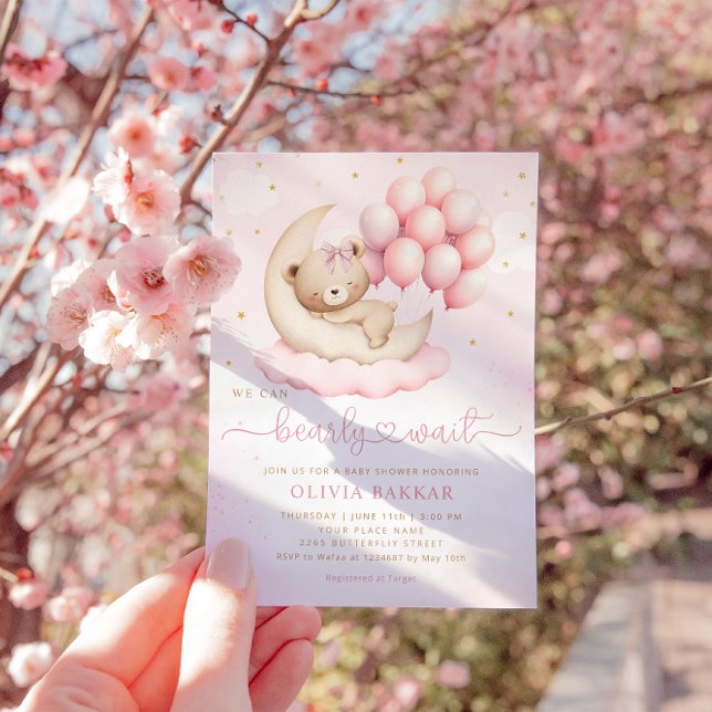 Boho Teddy Bear Girl Pink Bearly Wait Baby Shower Invitation (Creator Uploaded)