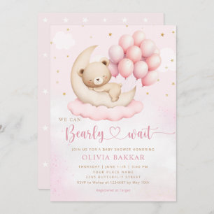 Boho Teddy Bear Girl Pink Bearly Wait Baby Shower Invitation