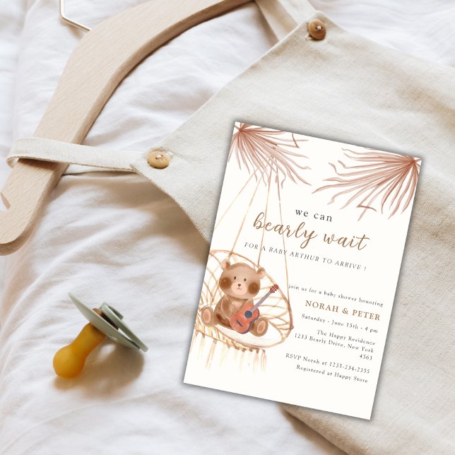 Boho Teddy Bear Guitar Baby Shower Invitation (Boho Teddy Bear Guitar Baby Shower Invitation)