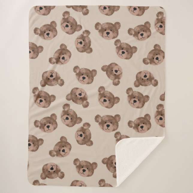 Boho Teddy Bear Kids  Sherpa Blanket (Front)