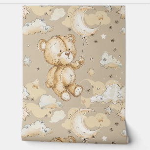 Boho Teddy Bear Pattern Baby Nursery Room  Wallpaper