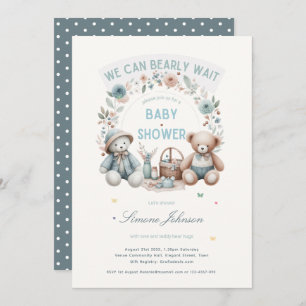Boho Teddy Bear Picnic Baby Shower Themed Boys Invitation