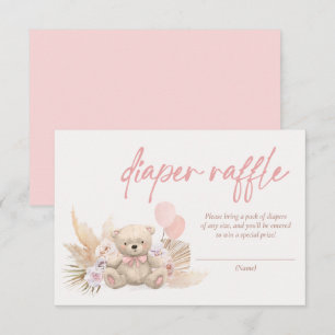 Boho Teddy Bear Pink Baby Shower Diaper Raffle Enclosure Card