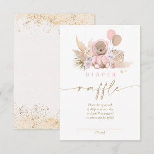Boho Teddy Bear Pink Baby Shower Diaper Raffle Enclosure Card