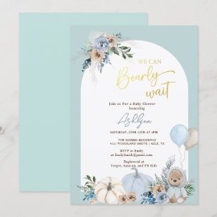 Boho Teddy Bear Pumpkin Boy Bearly Baby Shower Invitation