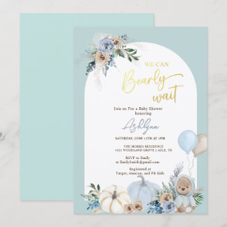 Boho Teddy Bear Pumpkin Boy Bearly Baby Shower Invitation