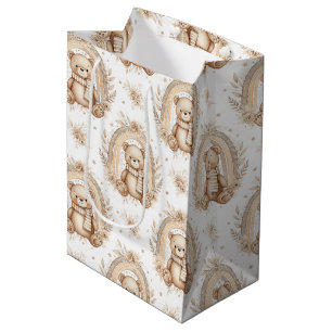 Boho Teddy Bear Rainbow Neutral Floral (2) Medium Gift Bag