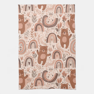 Boho Teddy Bear Rainbow Nursery Pattern Tea Towel