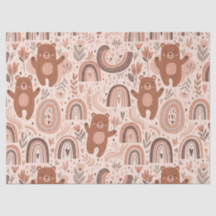 Boho Teddy Bear Rainbow Nursery Pattern Tissue Paper
