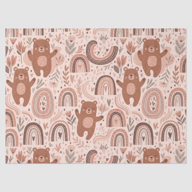 Boho Teddy Bear Rainbow Nursery Pattern Tissue Paper (Front)