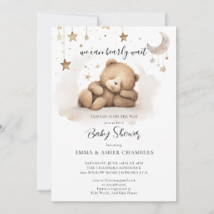 Boho Teddy Bear Stars Moon Baby Shower   Invitation