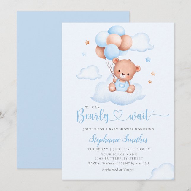 Boho Teddy Bear We Can Bearly Wait Baby Shower Inv Invitation (Front/Back)