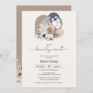 Boho Teddy Bear, We Can Bearly Wait - Baby Shower  Invitation