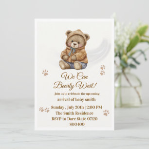 Boho Teddy Bear "We Can Bearly Wait" Baby Shower. Invitation
