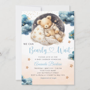 Boho Teddy Bear We Can Bearly Wait Baby Shower  Invitation