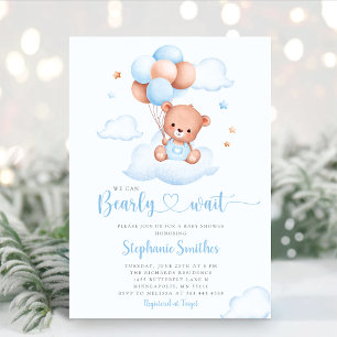 Boho Teddy Bear We Can Bearly Wait Baby Shower Invitation