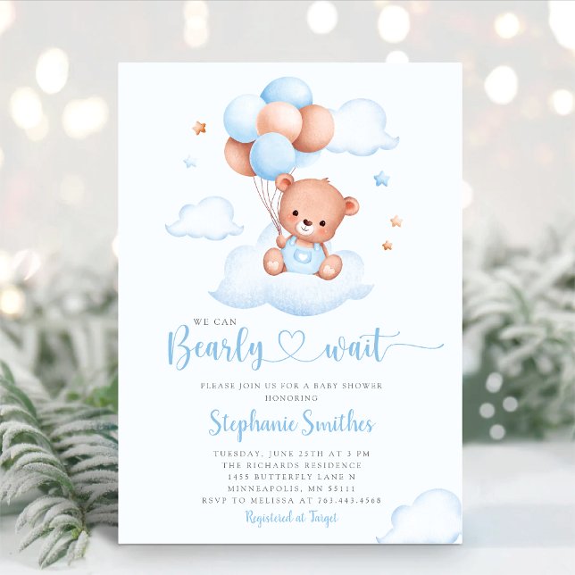 Boho Teddy Bear We Can Bearly Wait Baby Shower Invitation (Creator Uploaded)