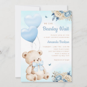 Boho Teddy Bear We Can Bearly Wait Boy Baby Shower Invitation