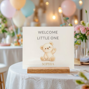 Boho Teddy Bear “Welcome Little One” Personalized Acrylic Sign