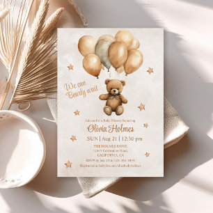 Boho Teddy Bear with Balloons Shower Invitation