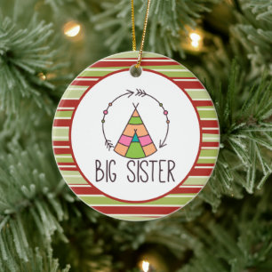 Boho Teepe Big Sister Cute Christmas Ceramic Tree Decoration
