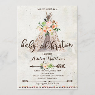 Boho TeePee baby shower invitation