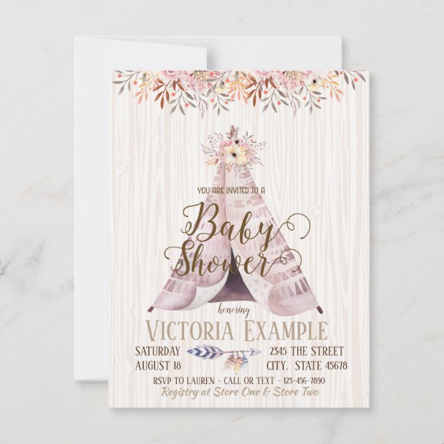 Boho TeePee Baby Shower Invitations (Front)