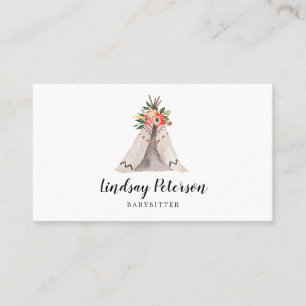 Boho Teepee Babysitter Business Cards