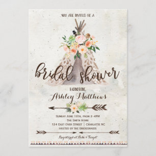 Boho TeePee bridal shower invitation