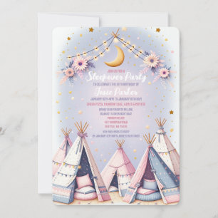 Boho Teepee Girly Sleepover Slumber Party Invitation