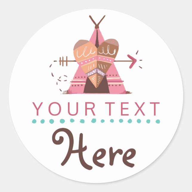 Boho Teepee Tribal Native Heart & Arrow Boutique Classic Round Sticker (Front)