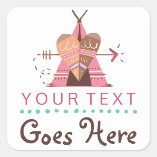 Boho Teepee Tribal Native Heart & Arrow Boutique Square Sticker