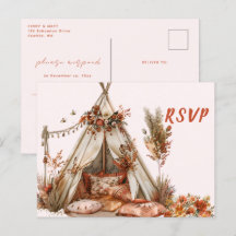 Boho Tent Feathers Wedding RSVP