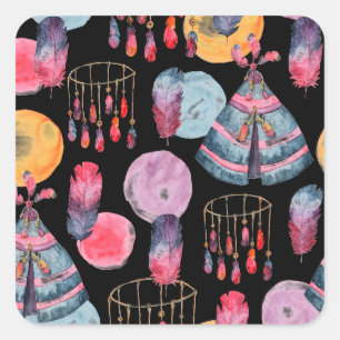 Boho Tent Pattern Square Sticker