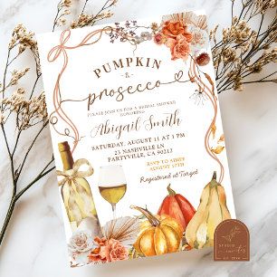 Boho Teracotta Pumpkin and Prosecco Bridal Shower Invitation