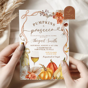 Boho Teracotta Pumpkins and Prosecco Bridal Shower Invitation
