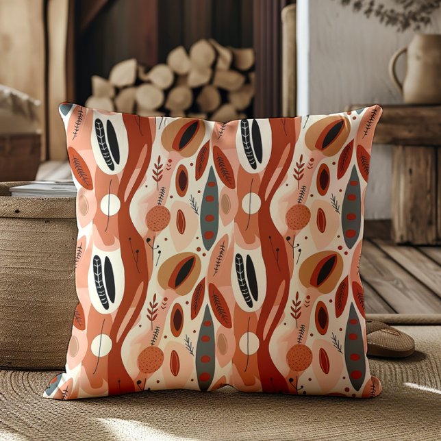 Boho Terra Cotta Abstract Warm Earth Tones  Cushion (Terra cotta boho abstract decorator pillow)