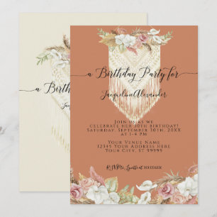 Boho Terra Cotta Tropical Floral Pampas Birthday Invitation