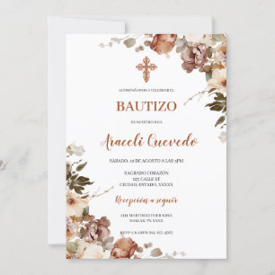 Boho Terracota Baptism Spanish Invitation