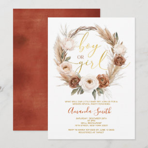 Boho Terracota Flowers Boy or Girl Gender Reveal Invitation