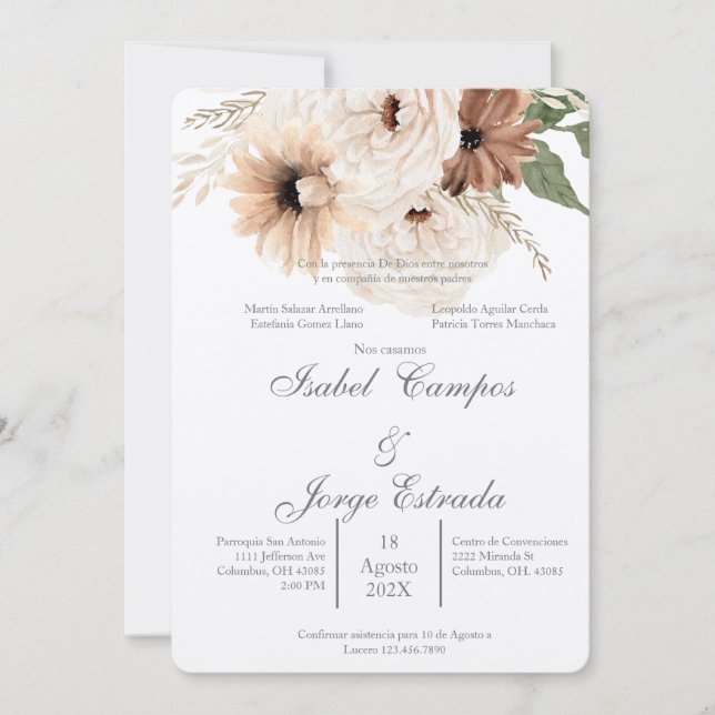 Boho terracota wedding invitation (Front)