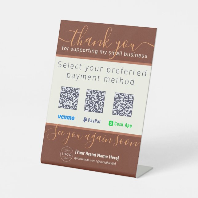 Boho Terracotta 3 QR Code Business Payment Sign (Front)