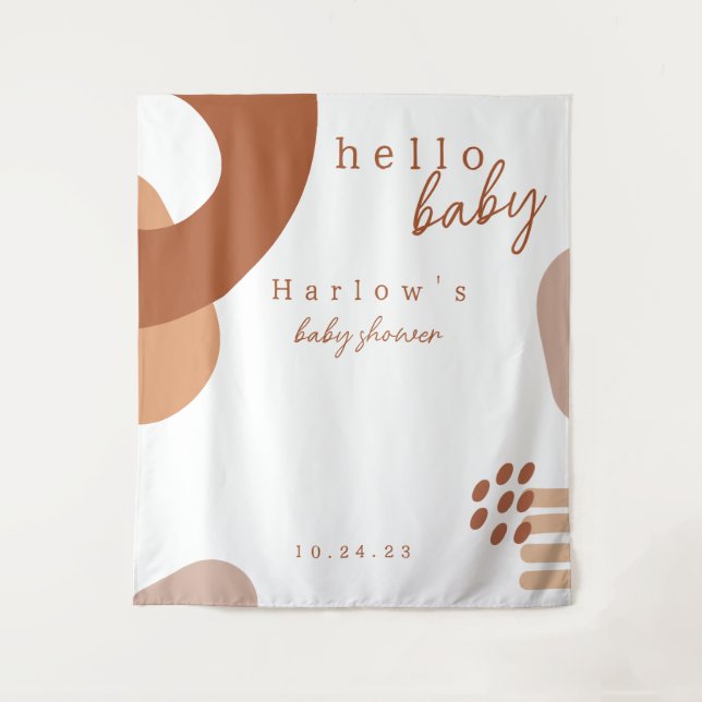 Boho Terracotta Abstract Hello Baby Shower Banner  Tapestry (Front)
