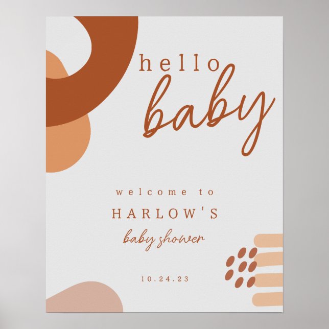 Boho Terracotta Abstract Hello Baby Shower Welcome Poster (Front)