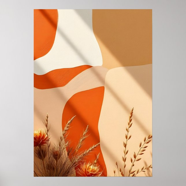 Boho Terracotta Abstract Shapes Botanical Poster (Front)