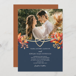 Boho Terracotta and Navy Blue Wedding Invitation