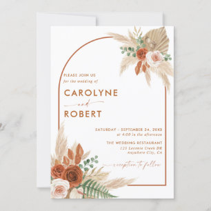 Boho Terracotta and Pampas Grass Wedding Invitation