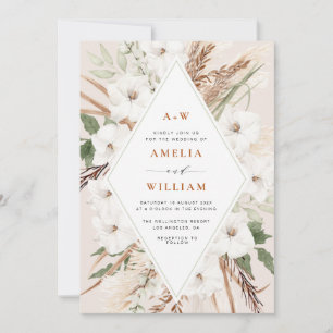 boho terracotta and pampass grass wedding invitation