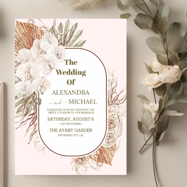 boho terracotta and pampass grass wedding invitation (Creator Uploaded)